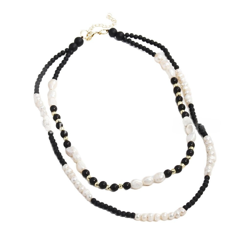 Bohemian Style Irregular Natural Stone Pearl Necklace Black Brown Geometric Pattern Handmade Women's Jewelry Accessories