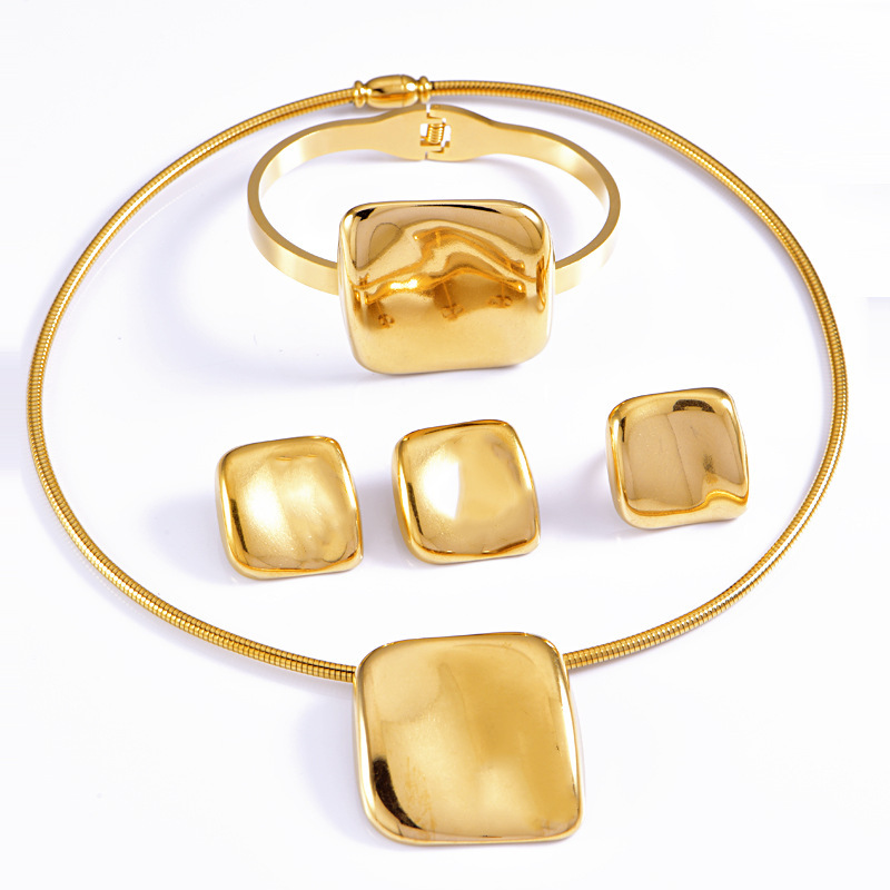304 Stainless Steel Geometric Electroplated 18K Real Gold Plated Retro Classic Style Waterproof Non Tarnish Plating Jewelry Set