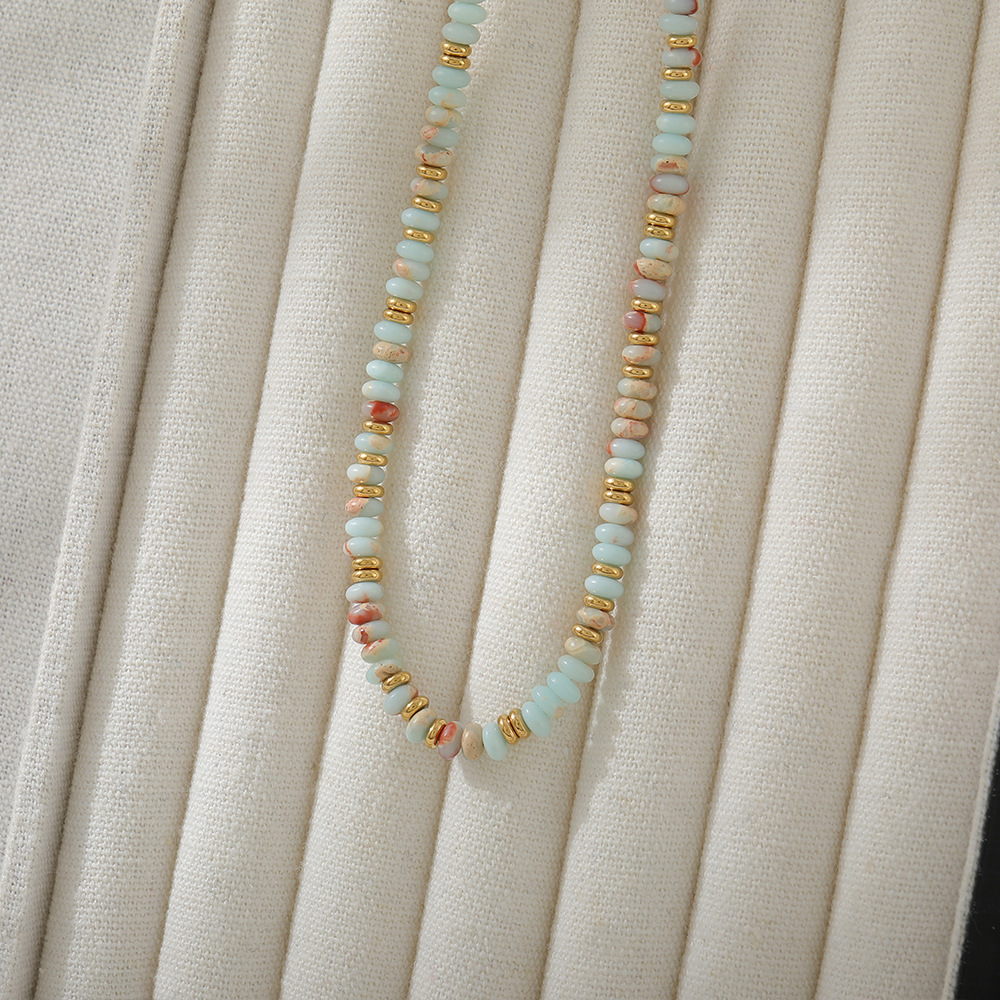 Summer New Style Women's Dopaamine Natural Stone Beaded Necklace Elegant Geometric Pattern Abacus Beads Jewelry Accessories