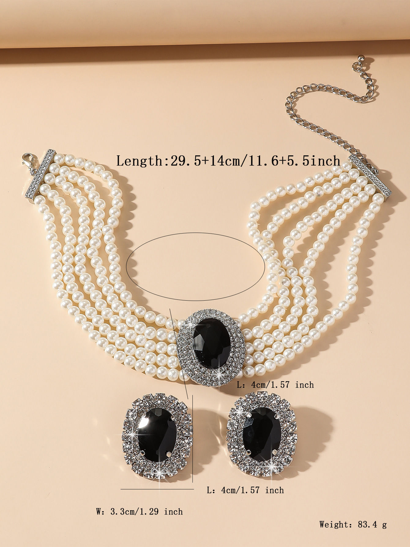 1 Set Glam Luxurious Lady Geometric Heart Shape Artificial Crystal Imitation Pearl Copper Inlay Artificial Crystal Women's Beaded Chain Jewelry Set