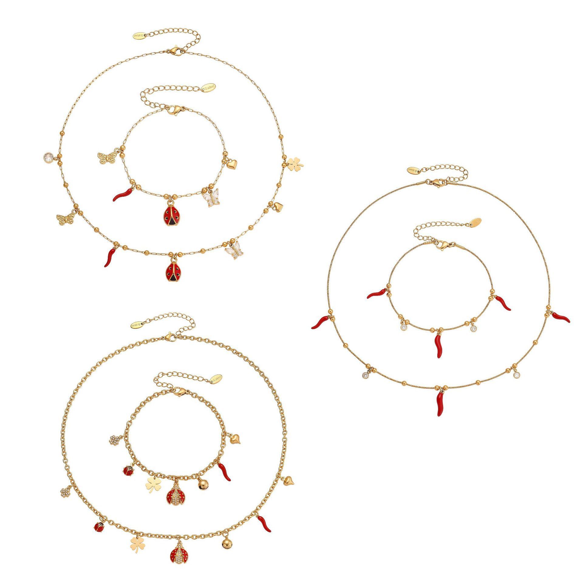 Elegant Enamel Insect DIY Necklace Bracelet Set Stainless Steel Fashion Simple Style Titanium Steel Chain Suitable For Women