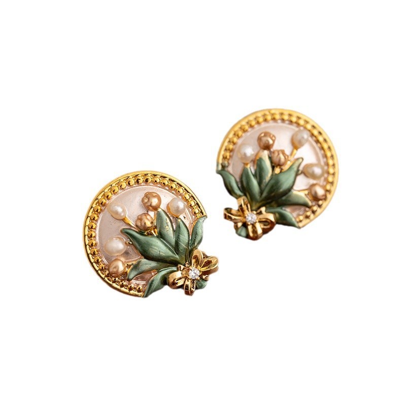 Baroque Pearl Flower Earrings Women Monet Garden Enamel Drip Glaze New Chinese Style Retro Drop Earrings Jewelry Accessories