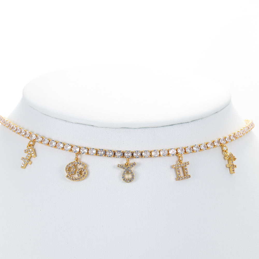 Pendant Necklace Simple Diamond Zircon 12 Constellation Clavicle Chain
