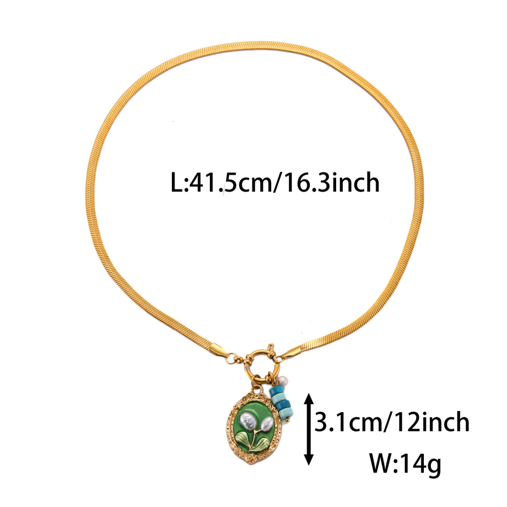 Necklace Oil Painting Tulip Geometric Simple Elegant Necklace Niche High-End Non-Fading Clavicle Chain Fashion Accessories