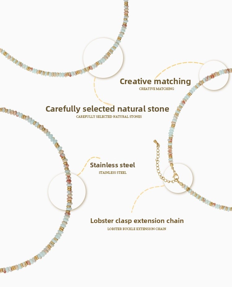 Summer New Style Women's Dopaamine Natural Stone Beaded Necklace Elegant Geometric Pattern Abacus Beads Jewelry Accessories