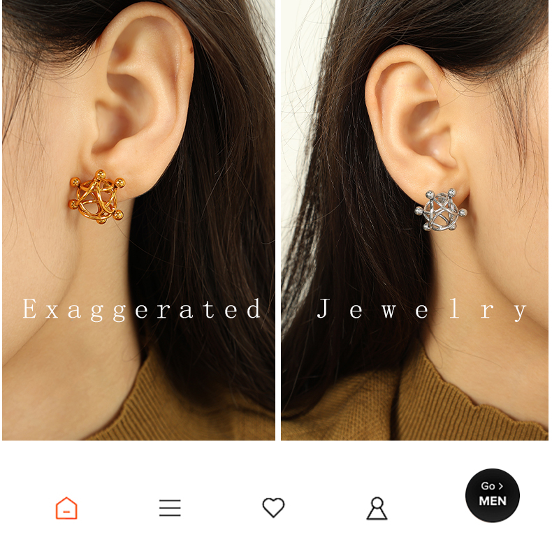 European And American New Style Molecular Structure Earrings Hollow Round Ball Ring Welded Titanium Steel Earrings Niche Design Women's Jewelry 304 Stainless Steel