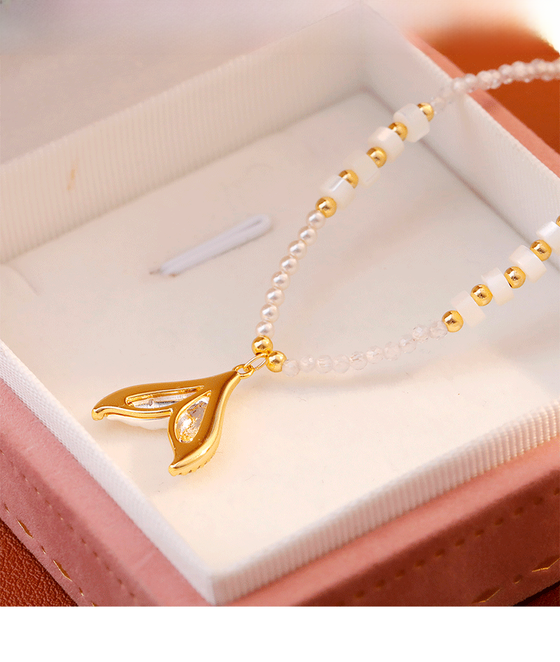 Summer Luxury Abalone Shell Necklace French Fish Tail Pendant Adjustable High-End Elegant Beads Necklace Women Fashion Accessories