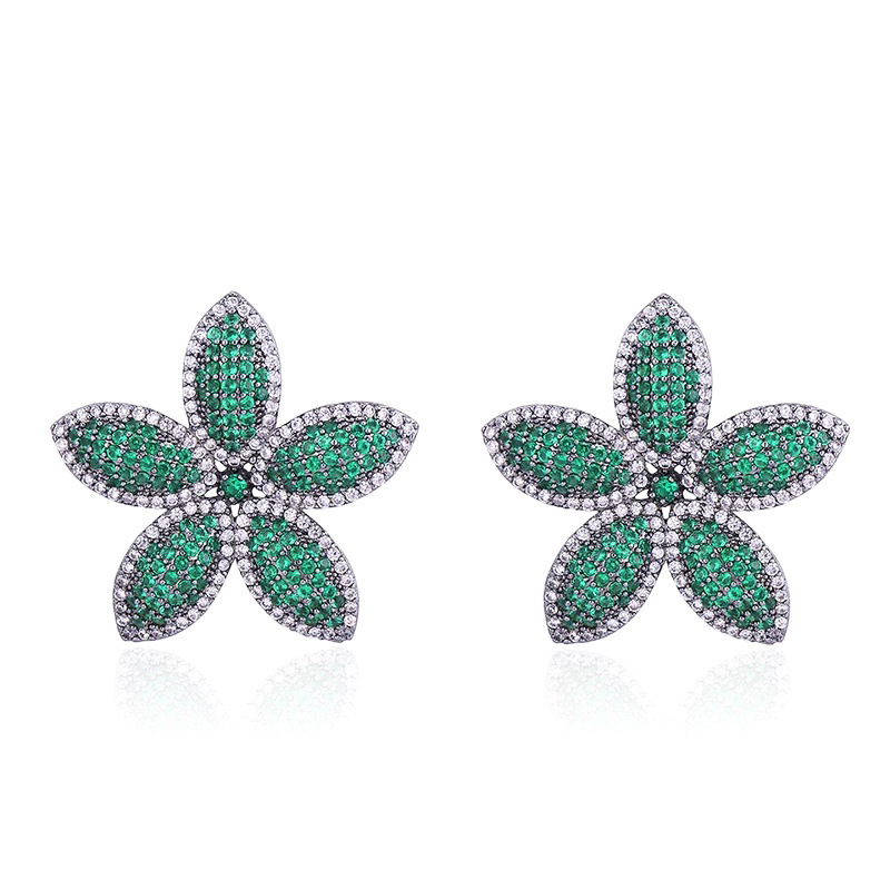 Copper Tropical Plated Artificial Gemstones Rhodium Plated Elegant Classical Plating Inlay Red Green Blue Ear Studs