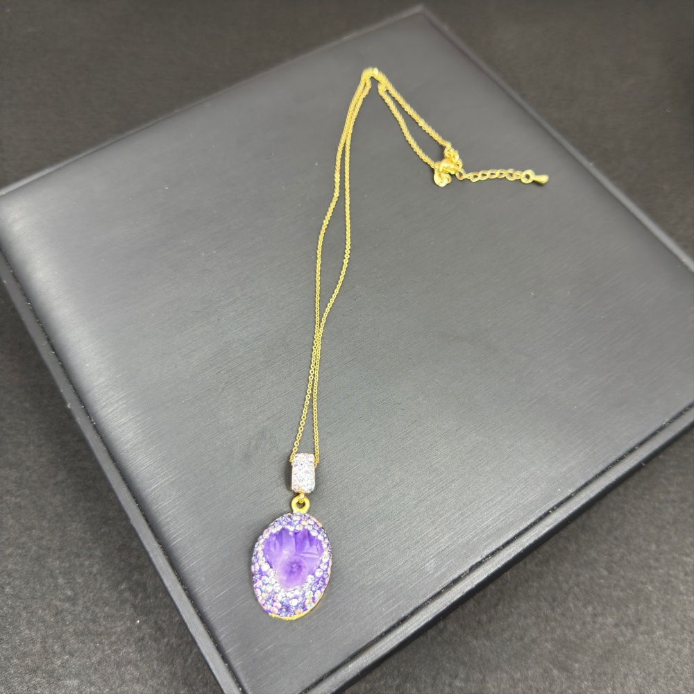Natural Raw Stone Purple Quartz Jewelry Set Factory Embedded Elegant Sensation Small Audience Style Women's Fashion Accessories