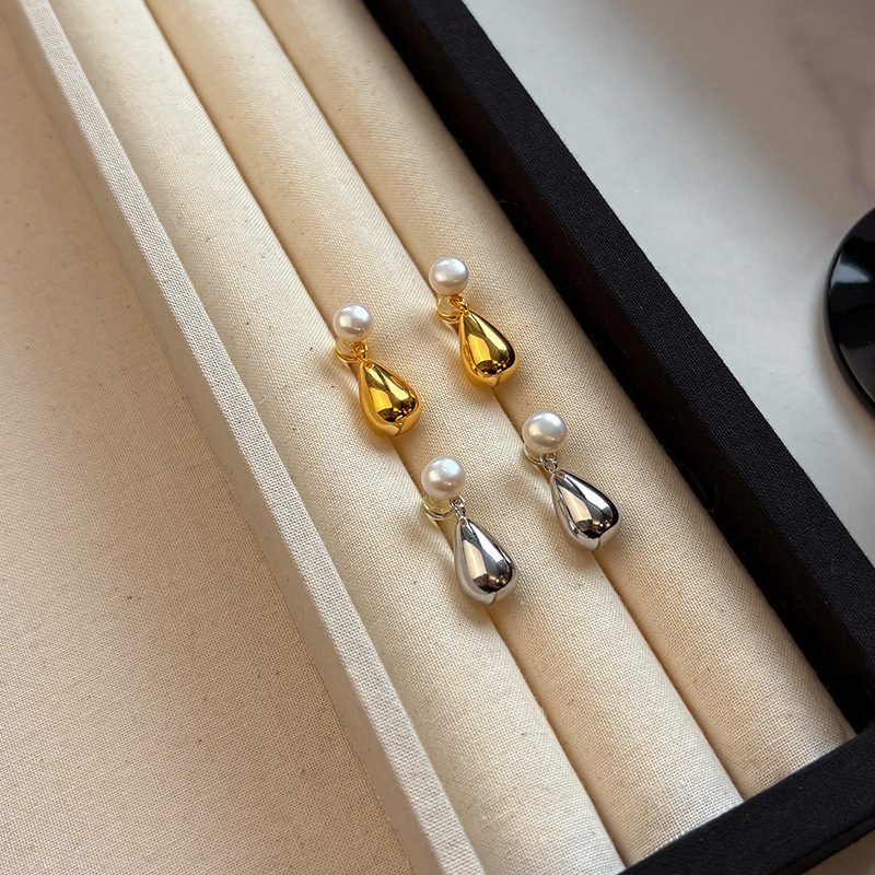Elegant Silver Needle Freshwater Pearl Tear Drop Women's Earrings Minimalist Design Sensation Studs Fashion Jewelry Accessories