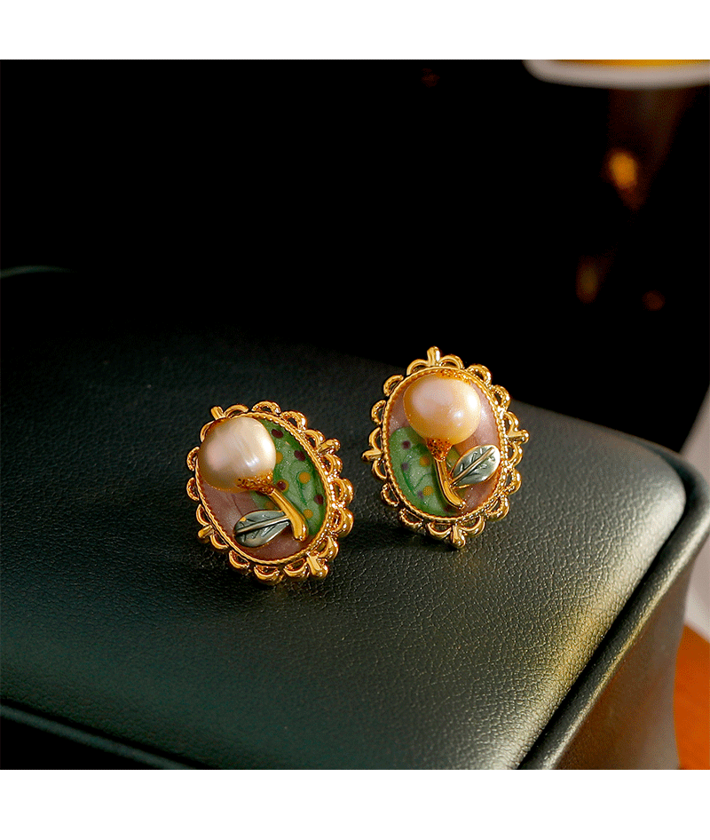 New Natural Pearl Earrings For Women Vintage Baroque Monet Garden Summer Jewelry Accessories Tulips And Roses