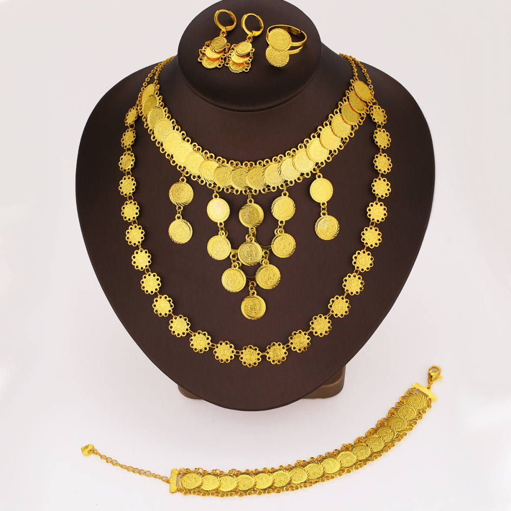 5pcs Fashion Retro Gold Coin Hollow Flower Coin Jewelry Set, Suitable For Daily Wear, Parties, Banquets, Celebrations, Festivals, Holiday Gifts