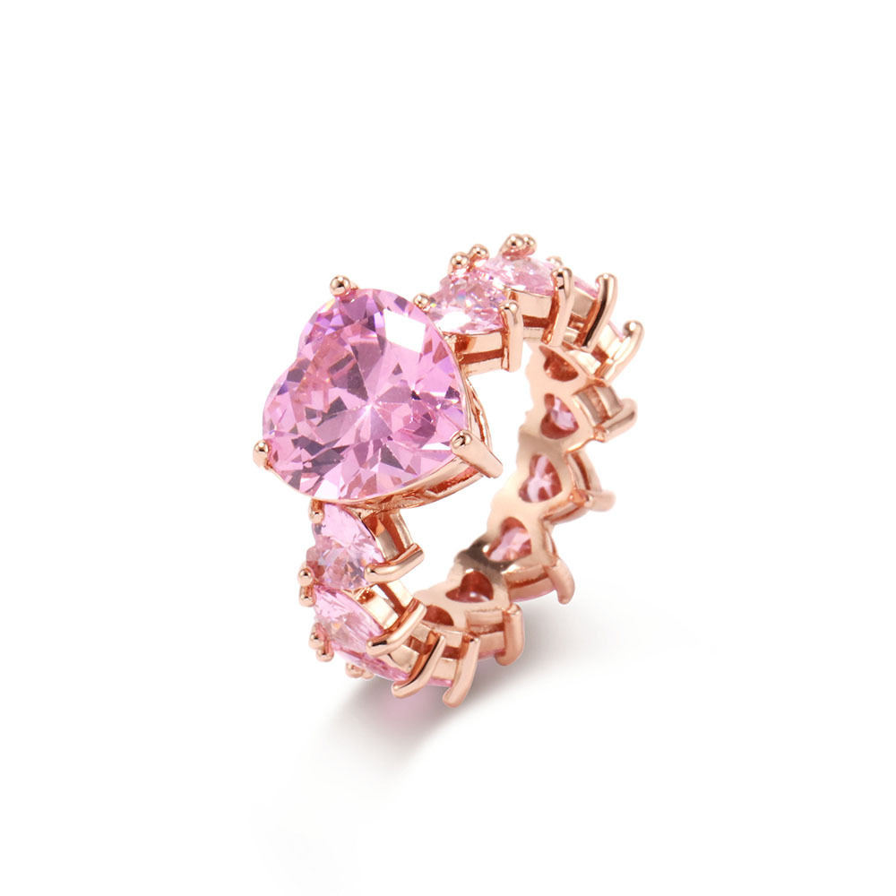 Inlaid Zircon Love Ring  Fashion Ornament Copper Plated Real Gold Ornament Hip Hop Ring Female Accessories Ornament Wholesale