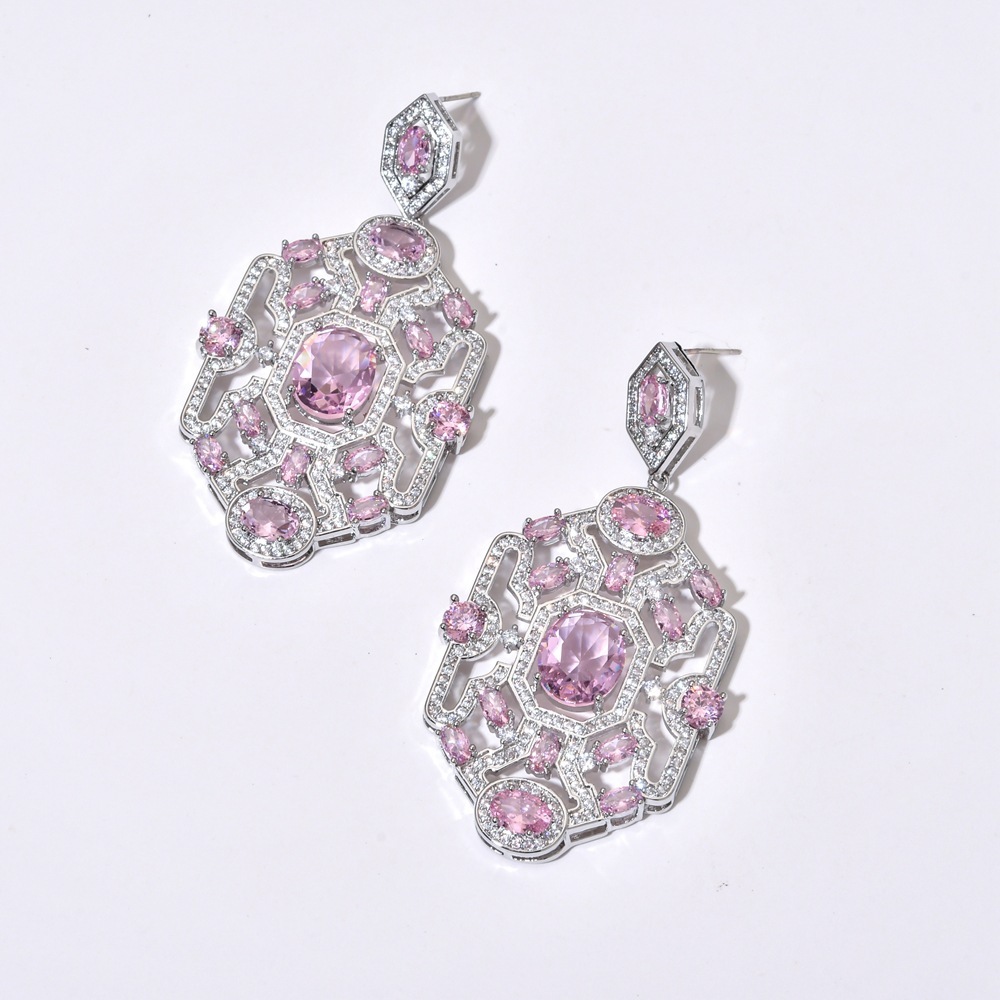 1 Pair Elegant Classical Exaggerated Geometric Polishing Inlay Copper Zircon Copper Earrings