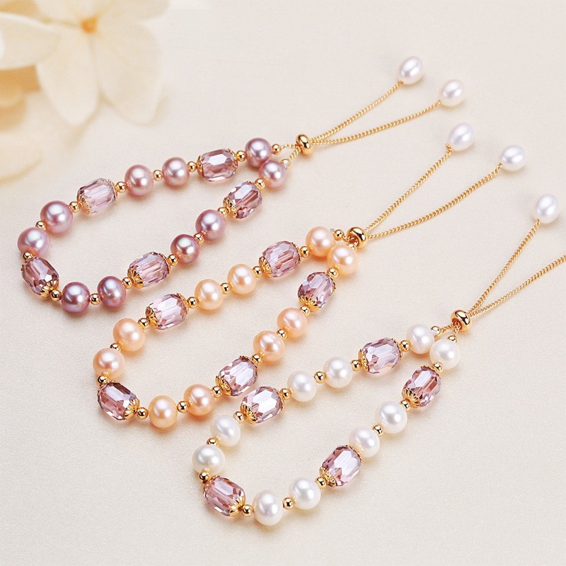 Natural Freshwater Pearl Bracelet Sweet Luxury Adjustable Purple Quartz Drawstring Small Luxury Geometric Pattern Women's Bracelet