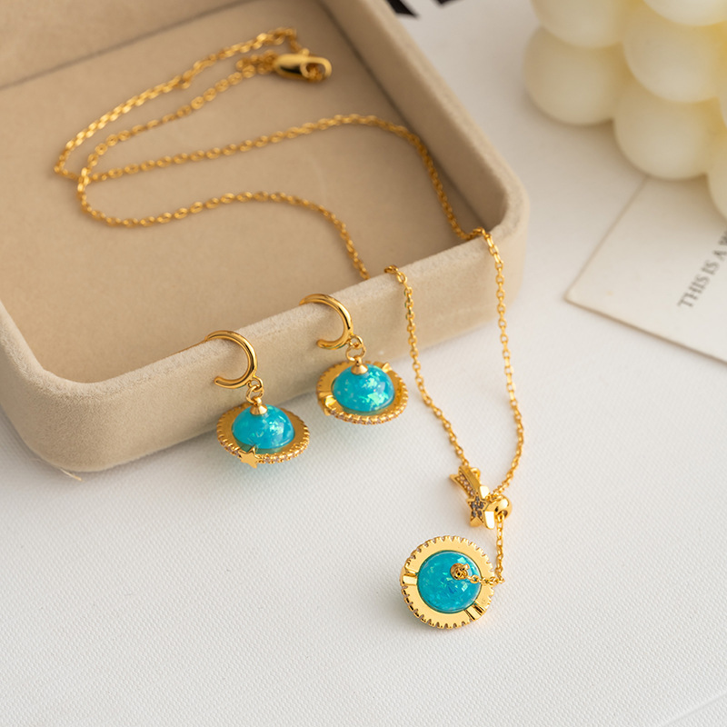 New Saturn Natural Stone 3D Earrings Necklace Set Versatile Luxury Feelings Star Planet Ear Jewelry Women's Fashion Accessories