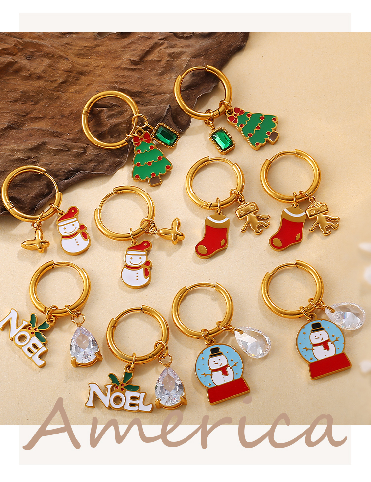 Christmas Tree Snowman Pendant Earrings Colorful Cartoon Versatile Oil Drop Christmas Element Fashion Jewelry Accessories