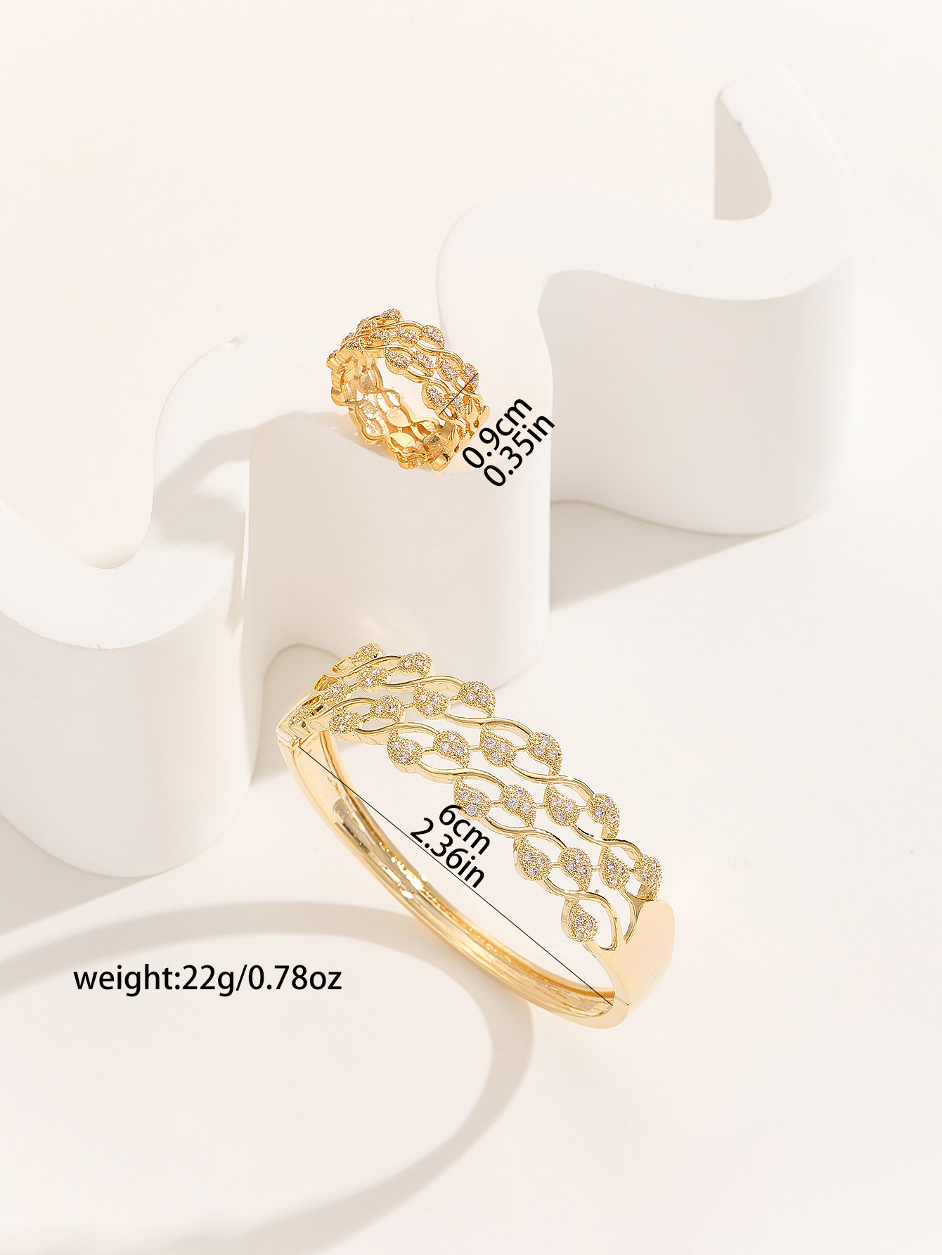 Exclusive New Dongdaemun Women's Middle Eastern Style Micro-Inlaid Hollow Pattern Series Bracelet And Ring Set