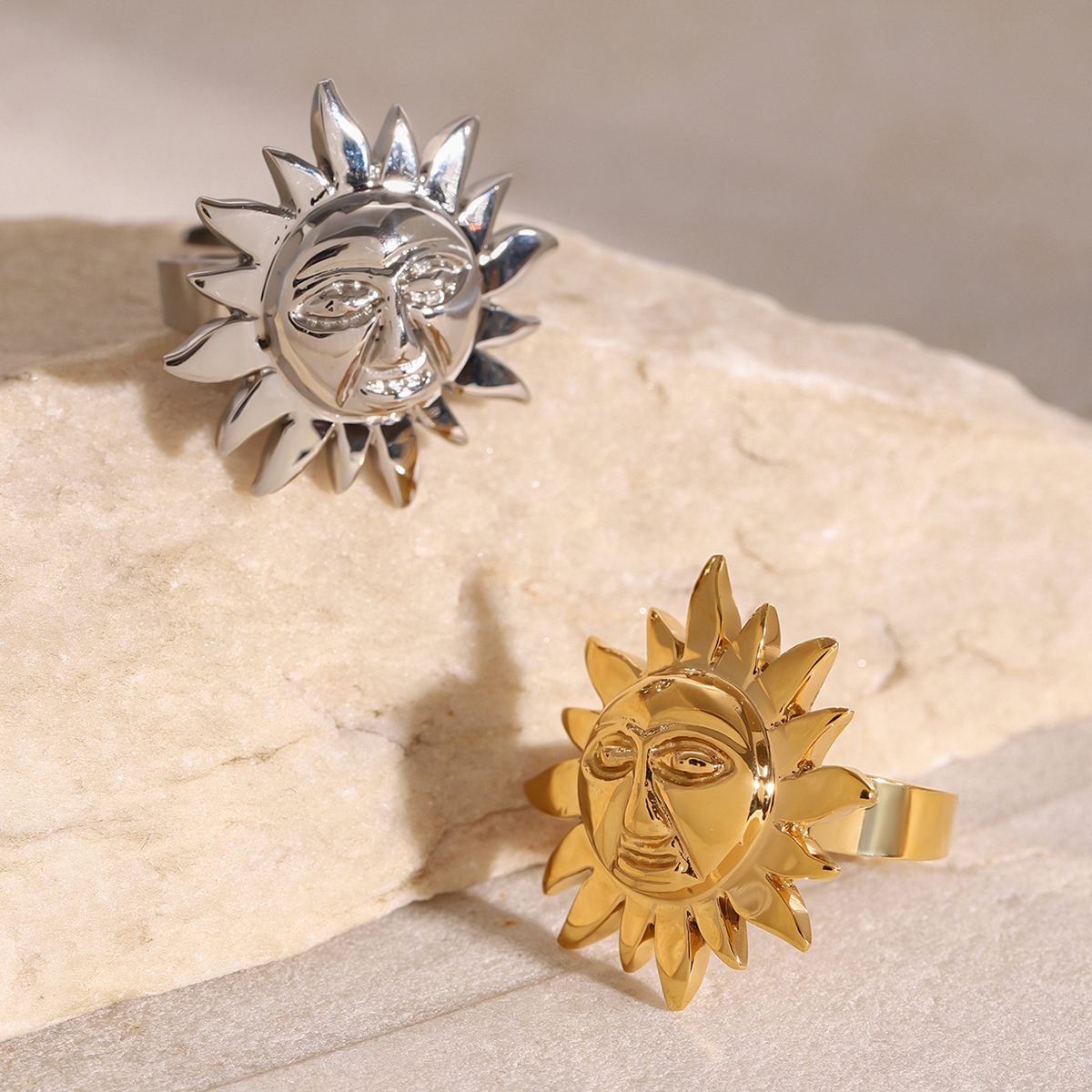 304 Stainless Steel Geometric PVD Coated 18K Real Gold Plated Simple Style Classic Style Open Rings