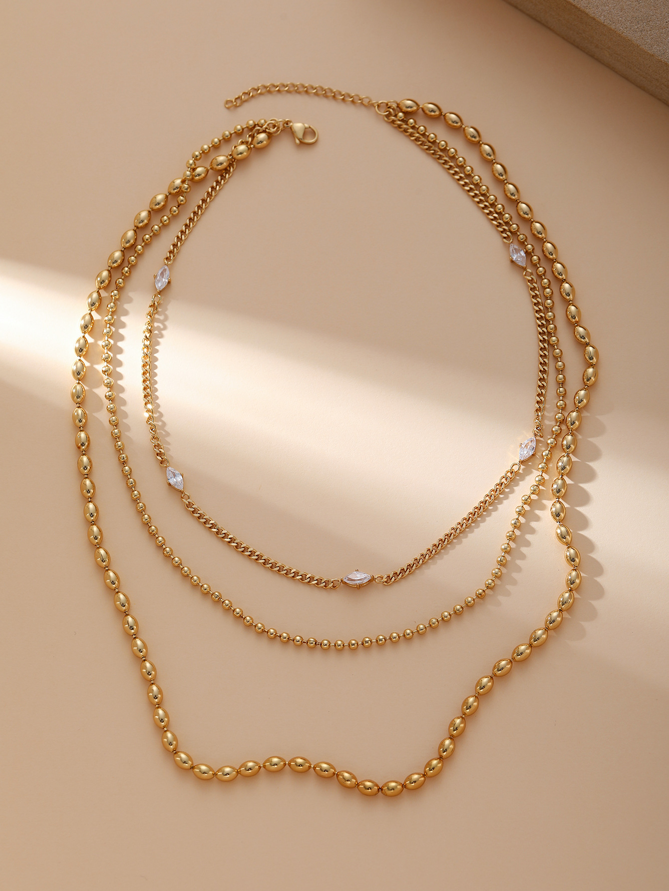 Fashion Layered Zircon Necklace For Women Stainless Steel Round Chain Ring Jewelry Accessories Suitable For Commuting And Parties