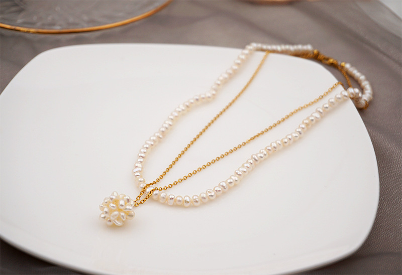 Two-layer Freshwater Pearl Necklace Simple Pearl Ball Collarbone Chain Vintage Accessories Geometric Wedding Jewelry Suitable For Women