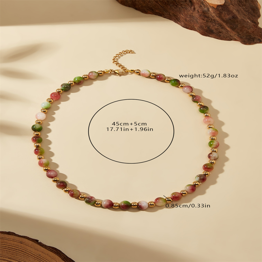 Simple Style Classic Style Geometric 302 Stainless Steel Synthetics Electroplated 18K Real Gold Plated Beaded Chain Necklace In Bulk