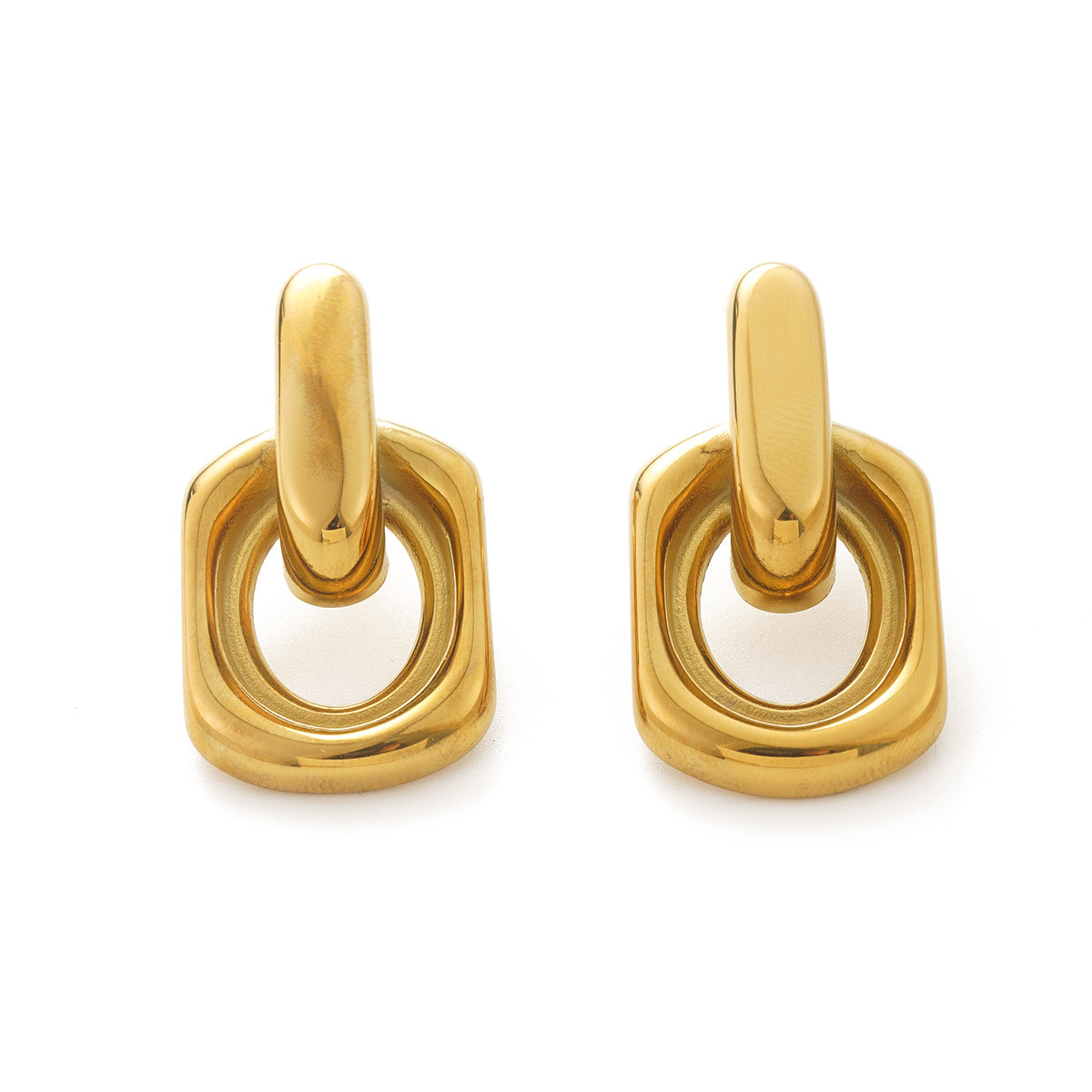 Trendy Stainless Steel Titanium Plated Color Block Circle Earrings Geometric Pattern Women's Casual Style Hoop Earrings
