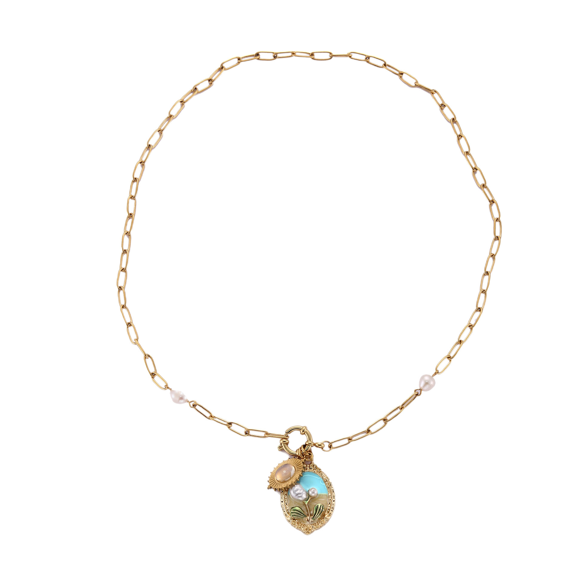 Necklace Oil Painting Tulip Geometric Simple Elegant Necklace Niche High-End Non-Fading Clavicle Chain Fashion Accessories