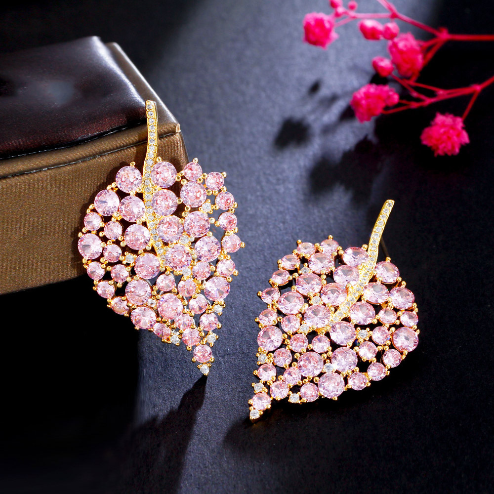 1 Pair Romantic Classic Style Leaf Plating Inlay Copper Zircon Rhodium Plated Silver Plated Ear Studs