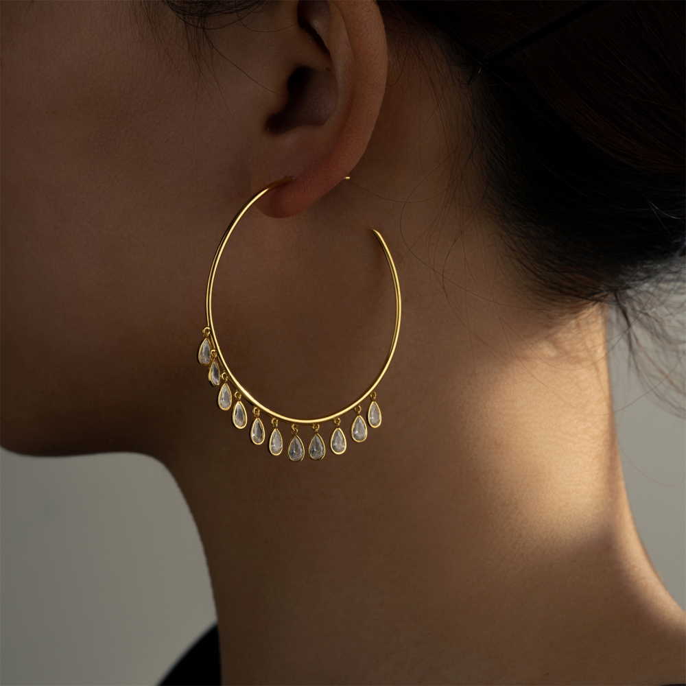 1 Pair Simple Style Classic Style Geometric Plating 925 Sterling Silver Zircon Electroplating 18K Gold Plated 18K Real Gold Plated White Gold Plated Women's Drop Earrings