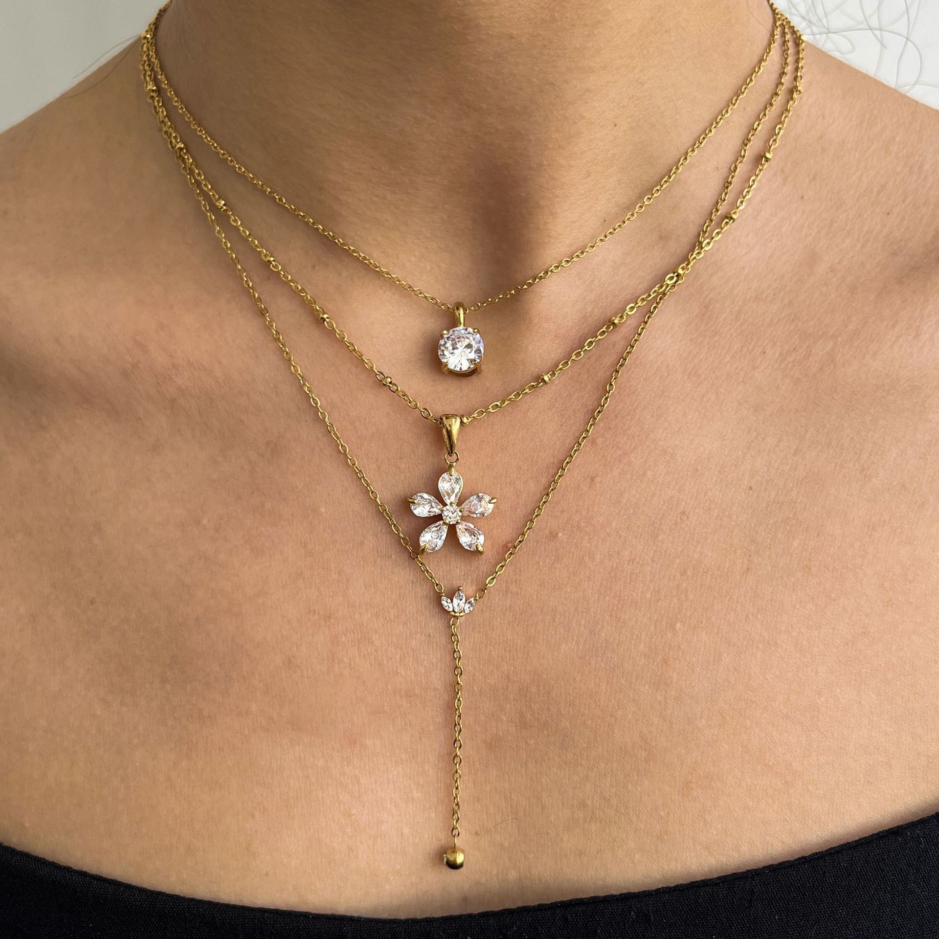New 18K Zirconia Necklace Women's Stainless Steel Fashion Jewelry Non-fading Geometric Pattern Luxury European Style Pendant Chain