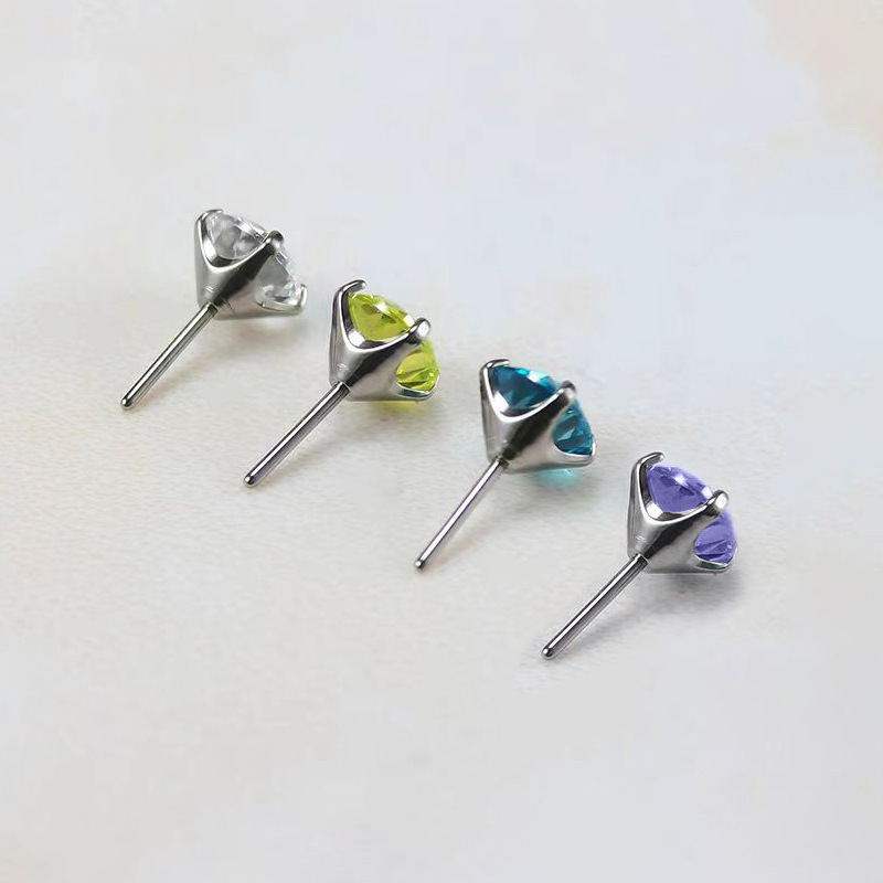 Fashion Titanium Alloy Piercing Needle 5A Zircon Claw Body Piercing Jewelry Lip And Ear Cartilage Stud Unisex Accessories