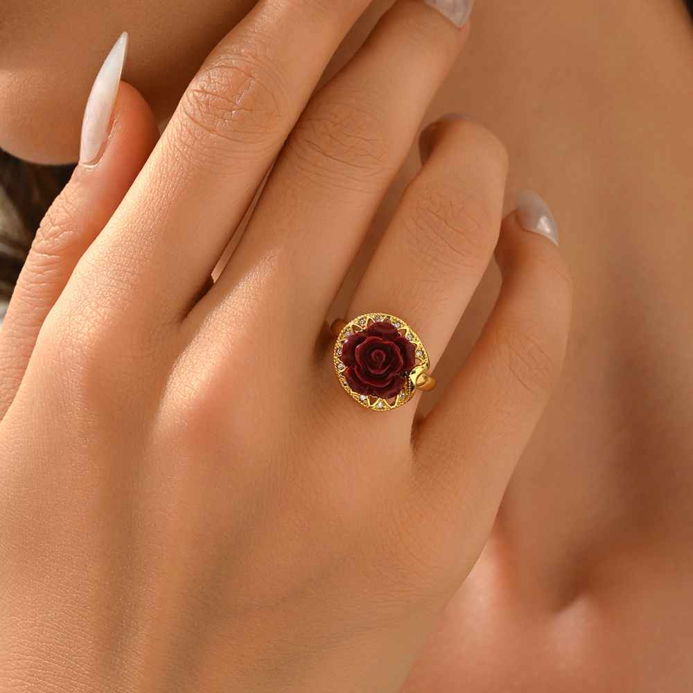 1 Piece Vintage Elegant Style Gold Ring Body Exquisite Red Rose Shape Women's Necklace Suitable For Girlfriends' Gatherings Light Luxury Style Jewelry