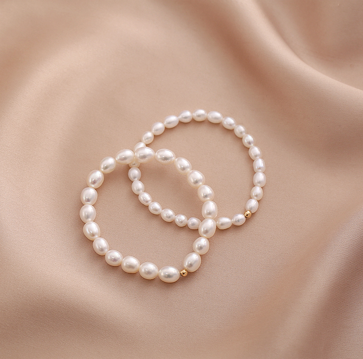 Retro Natural Freshwater Pearl Bracelet Women's Elegant Ins Small Design Elastic Simple Versatile 14K Gold Plated Bracelet