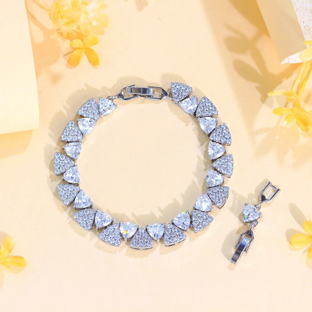 1 Copper Bracelet Fashion Yellow Zircon Inlaid Triangle Tennis Bracelet Suitable For Women Anniversary Jewelry Accessories Gift