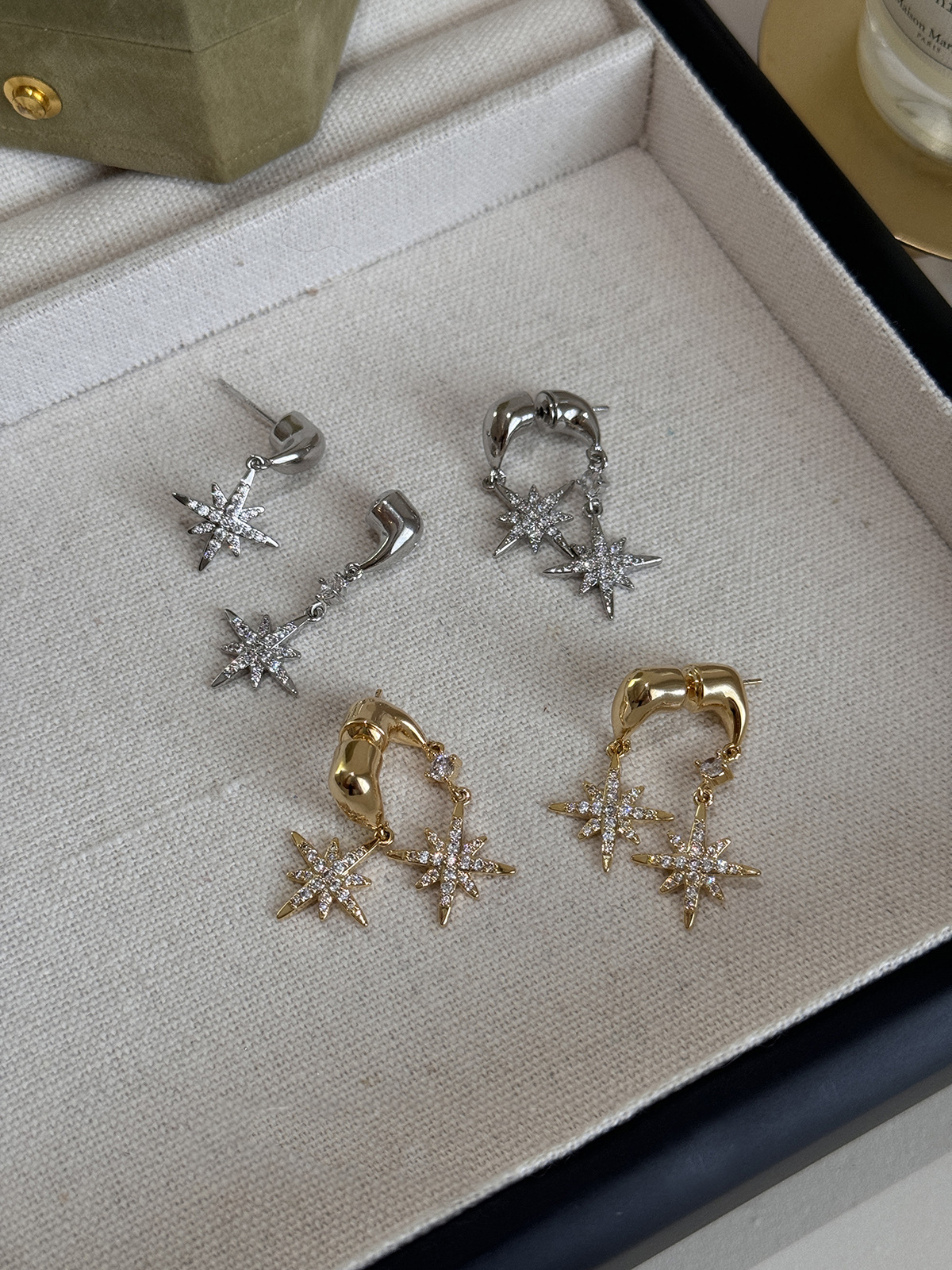 1 Pair Simple Style Classic Style Star Plating Copper Drop Earrings