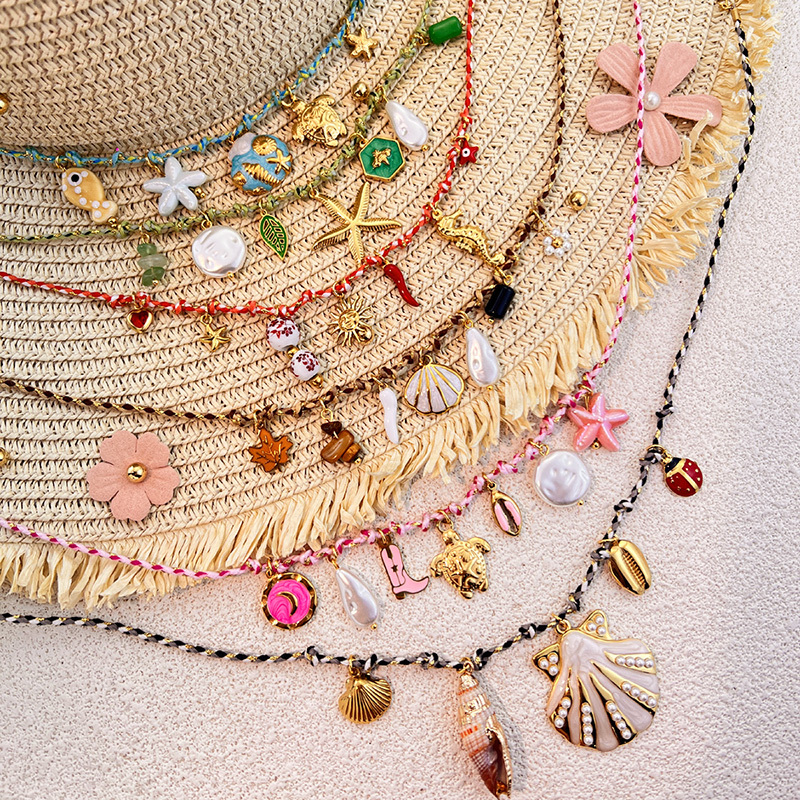 Colorful Woven Stainless Steel Pendant Necklace Starfish Shell Ocean Beach Style Accessories Jewelry 1 Piece Multi-Use Holiday