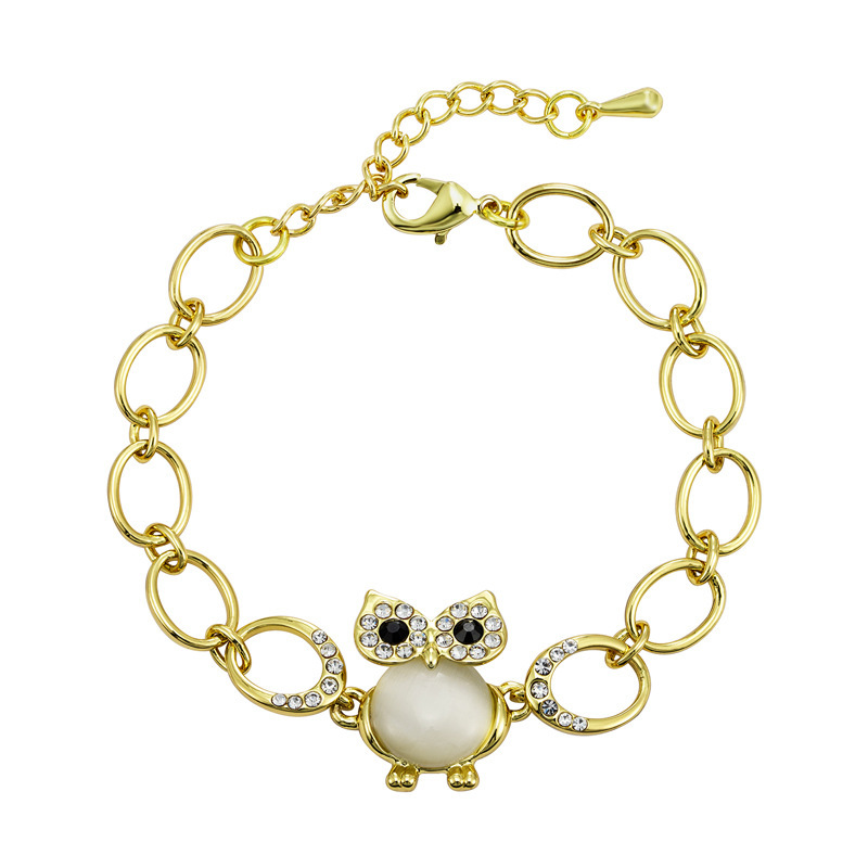 Handmade Rose Gold Cat's Eye Stone Small Animal Cute Moonstone Owl Bracelet Minimalist Style Jewelry For Women Business Occasion