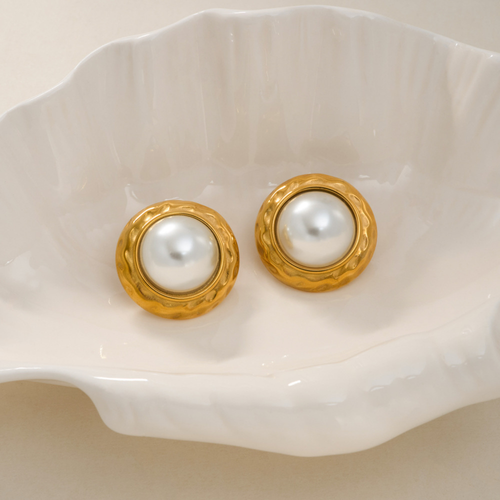 Fashionable Vintage Bohemian Pearl Earrings Titanium Steel Plated With 18K Gold Geometric Pattern Unisex Jewelry Accessories