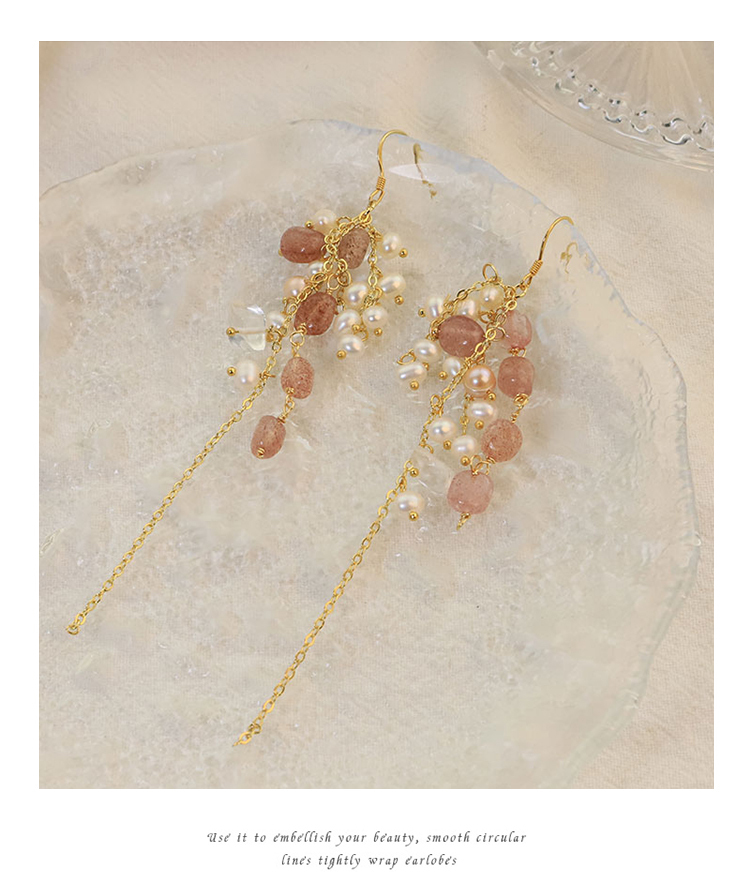 Handmade Natural Pearl Strawberry Crystal White Chain Earrings Women's Luxury Versatile Copper Material Jewelry Accessories
