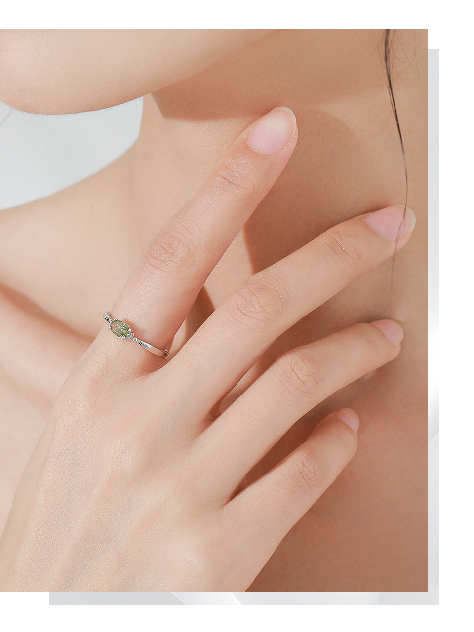 S925 Sterling Silver  Fresh Olive Green Oval Ring Necklace Women's High-Grade  Colored Gems Jewelry Suit