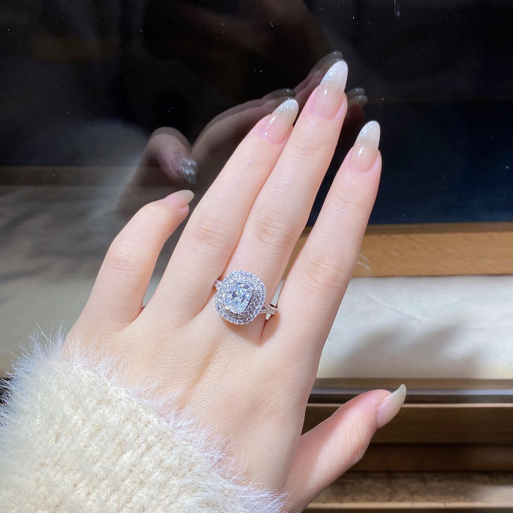 Moissanite 925 Sterling Silver Rings Rectangle Electroplated Platinum Plated Rhodium Plated Rings