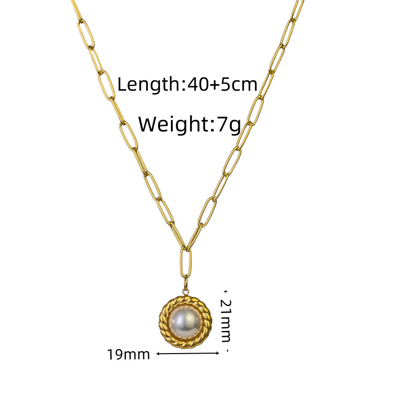 Vintage Natural Stone Beads Pearl Geometric Pattern 304 Stainless Steel Titanium Steel Pendant Necklace Women's High-End Luxury Layered Jewelry Accessories