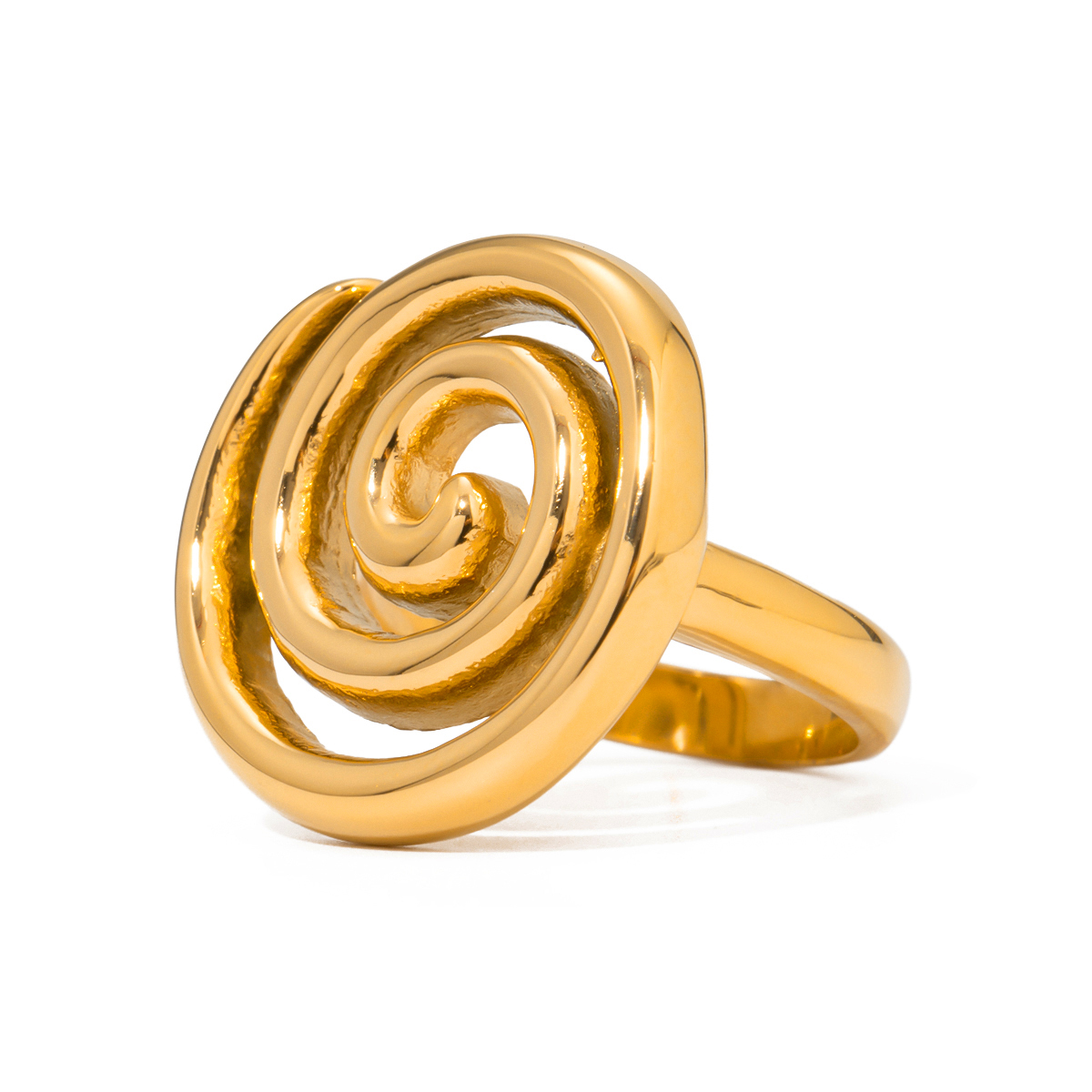 304 Stainless Steel Spiral Stripe PVD Coated 18K Real Gold Plated Simple Style Classic Style Gold Anxiety Ring