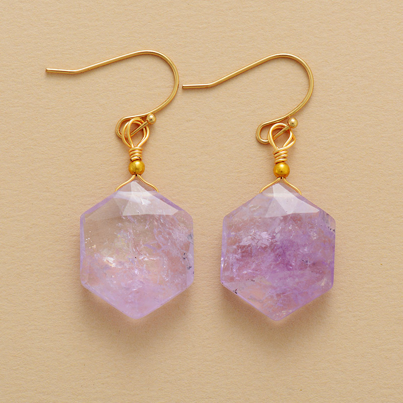 New Premium Natural Stone Amethyst Lapis Lazuli Hexagonal Pendant Earrings  Popular Crystal Jewelry Accessories