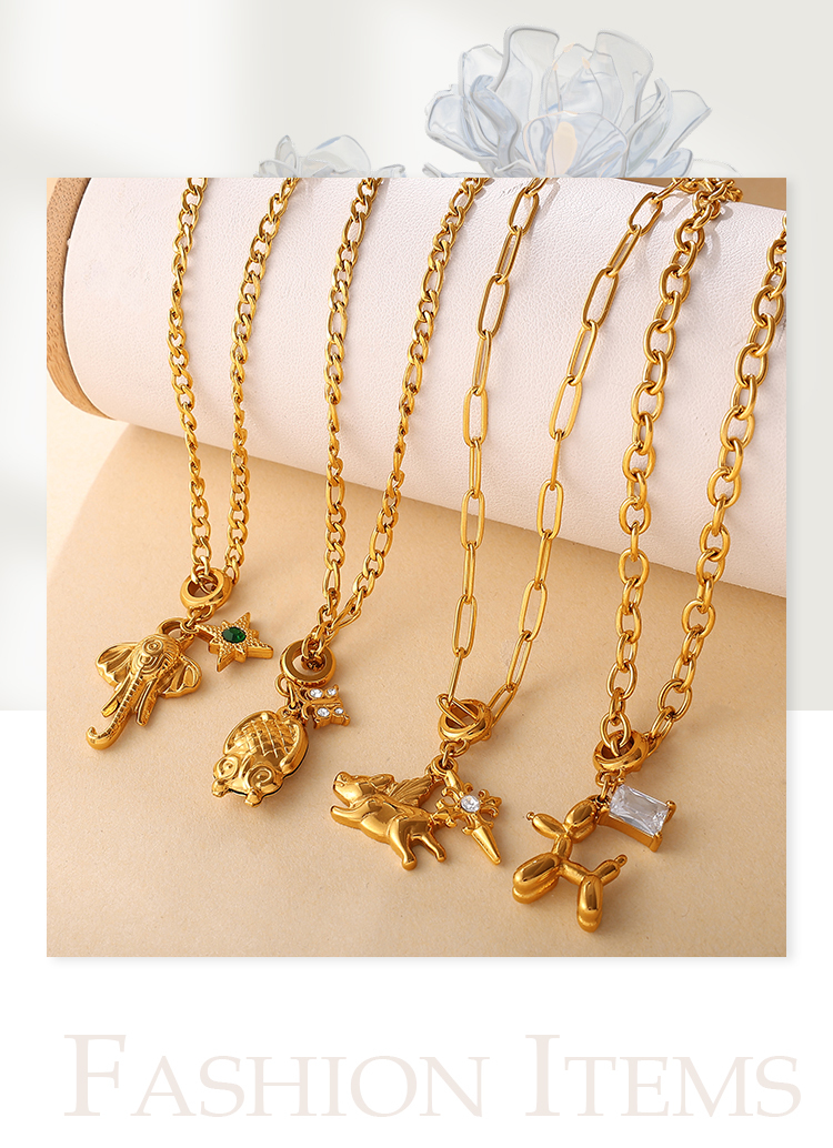 New Fashion Light Luxury Bear Pearl DIY Pendant Necklace Stainless Steel 18K Gold Plated Versatile Necklace