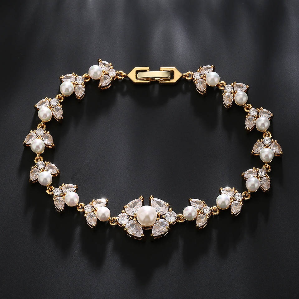 RAKOL High Quality Full Embedded Pearl Zircon Bracelet Women's Elegant Luxury Wedding Banquet Hand Jewelry Fashionable OL