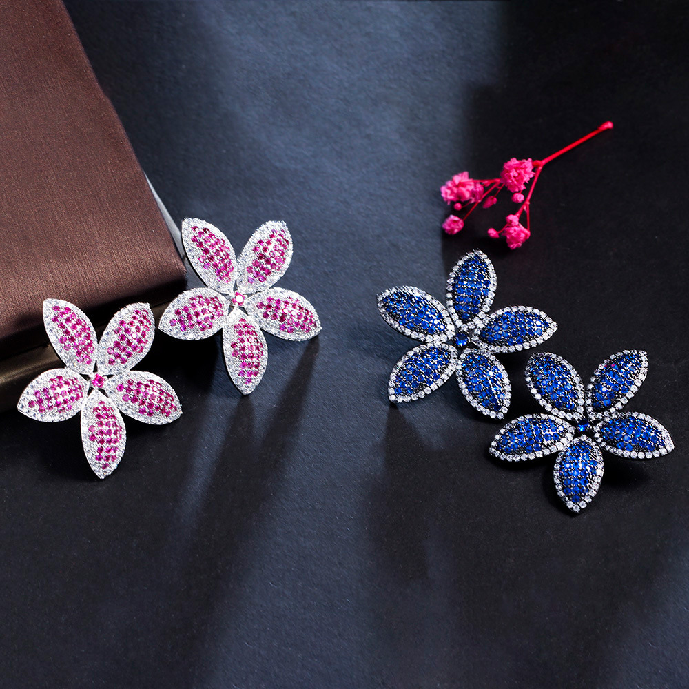 Copper Tropical Plated Artificial Gemstones Rhodium Plated Elegant Classical Plating Inlay Red Green Blue Ear Studs