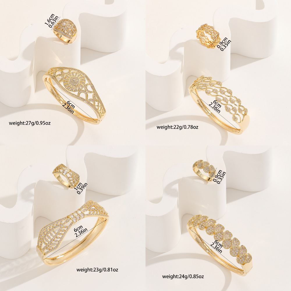 Exclusive New Dongdaemun Women's Middle Eastern Style Micro-Inlaid Hollow Pattern Series Bracelet And Ring Set