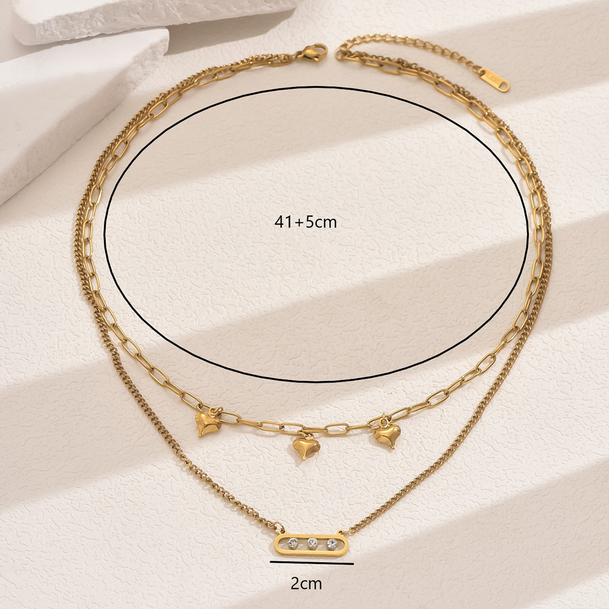 One Stainless Steel Heart Geometric Rhinestone-Encrusted Temperament Twin Double Layer Clavicle Chain Suitable For Ladies Party Wear